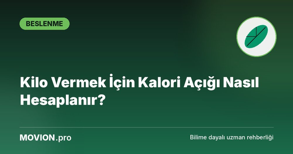 Movion.pro Beslenme kategorisi kapak görseli: yaprak ikonu ve 'Kilo Vermek İçin Kalori Açığı Nasıl Hesaplanır?' başlığı