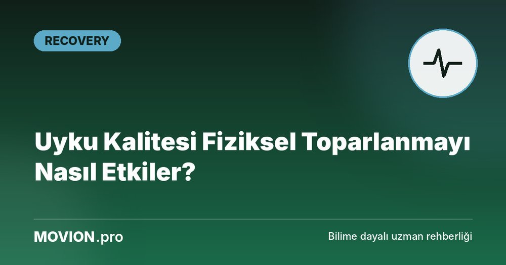 Movion.pro Recovery kategorisi kapak görseli: nabız ikonu ve 'Uyku Kalitesi Fiziksel Toparlanmayı Nasıl Etkiler?' başlığı